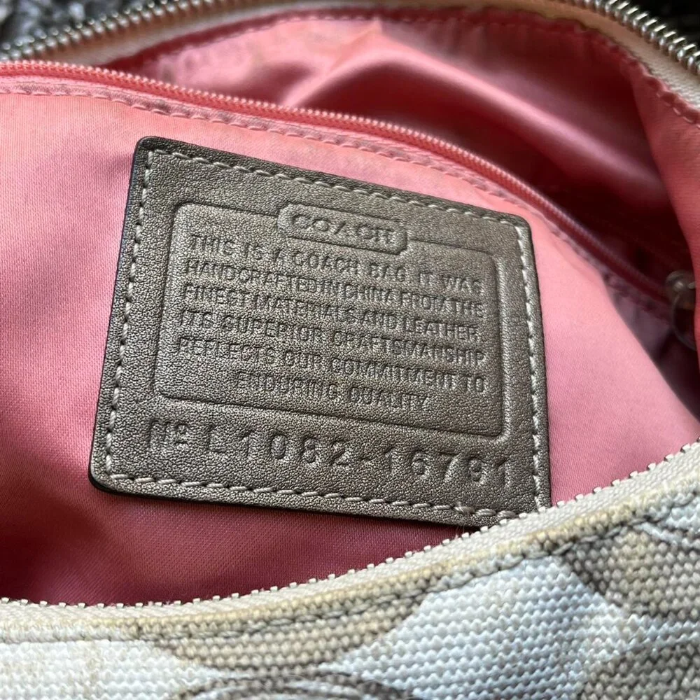 Vintage Coach Kristin Signature Canvas Khaki Cream Optic Art Sequin Hobo Bag - Picture 6 of 8